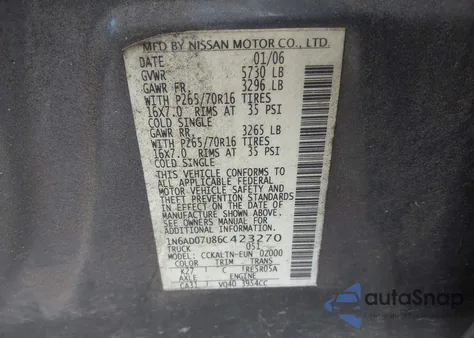 2006 Nissan Frontier Se from USA, damaged, VIN 1N6AD07U86C423270